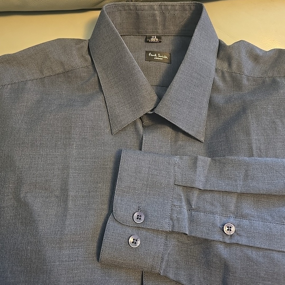 Paul Smith London Men's Button Up Shirt Size L 17.5 Navy Blue Long Sleeve